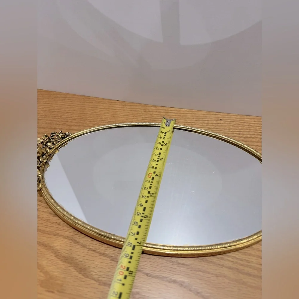 Gold Metal Vanity Tray Set with Jewelry Stand and Mirrored Tray